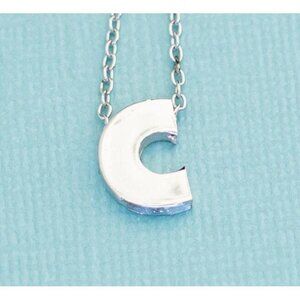 Vintage C Initial Silver Pendant Necklace 20 Inches by Avon E14